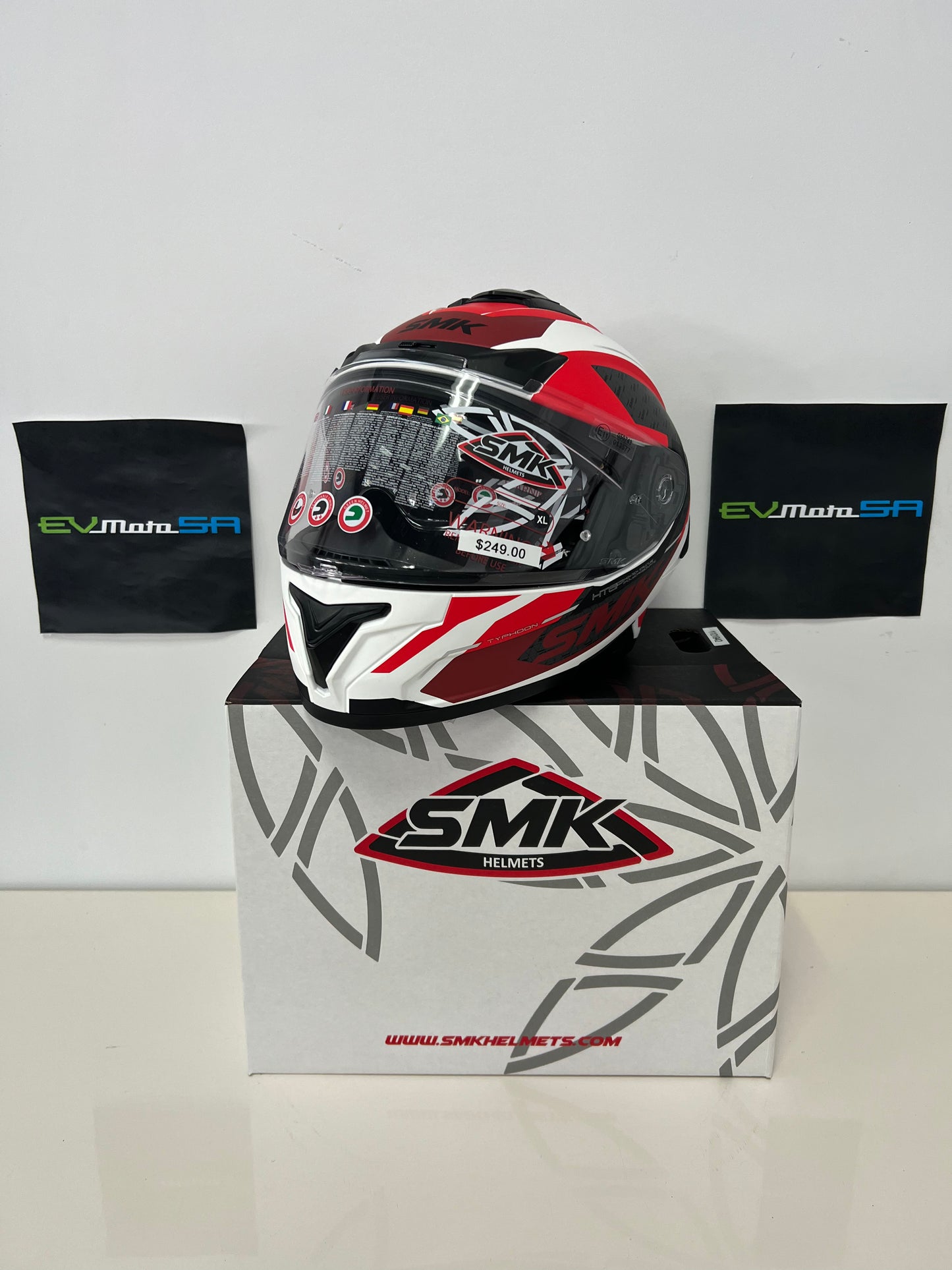 SMK Typhoon RD1 Helmet White/Red/Grey (MA136)