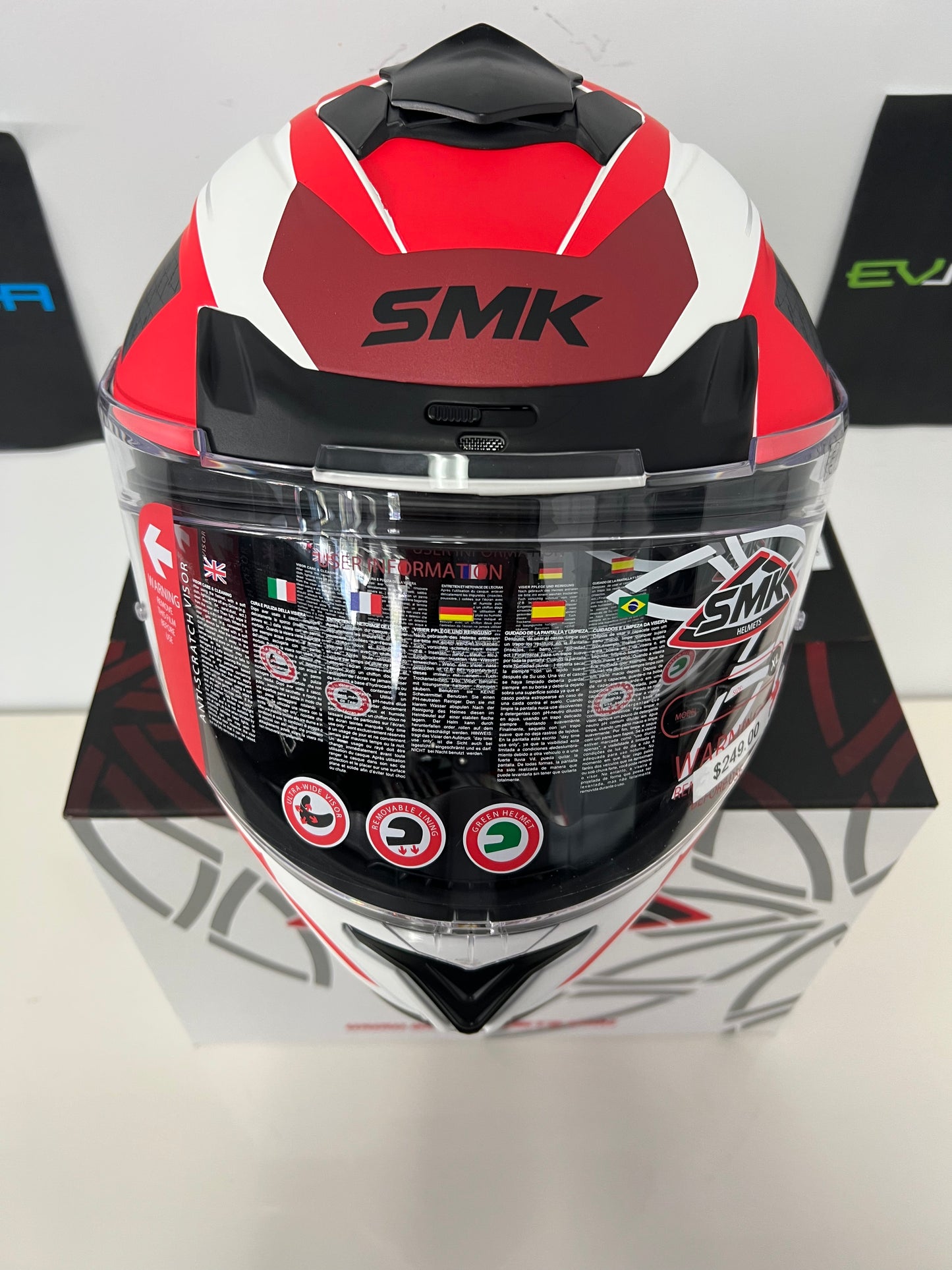 SMK Typhoon RD1 Helmet White/Red/Grey (MA136)